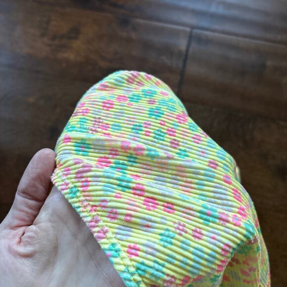 Wave Zone Girls Swimsuit Size Medium 7/8 Yellow Floral Ribbed One Piece - Picture 3 of 4